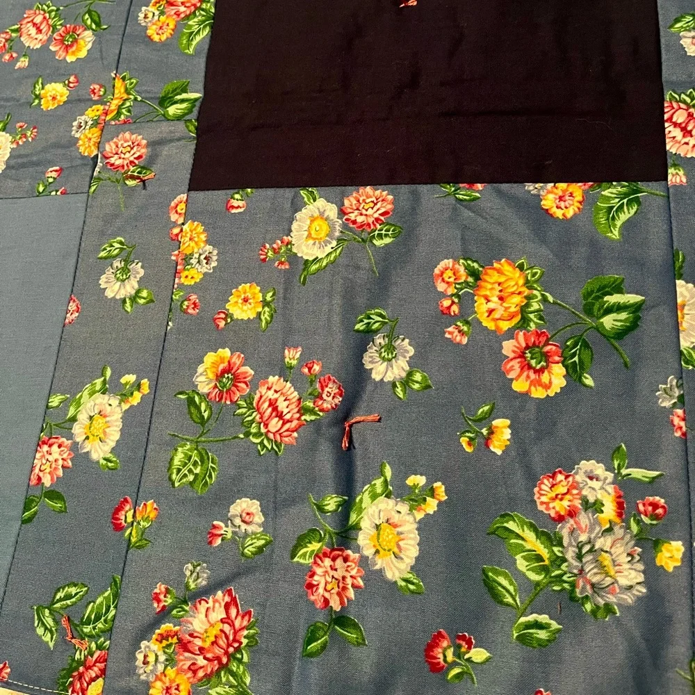 Quilted Lap Blanket NEWLY MADE Light Blue Dark Blue Flowers